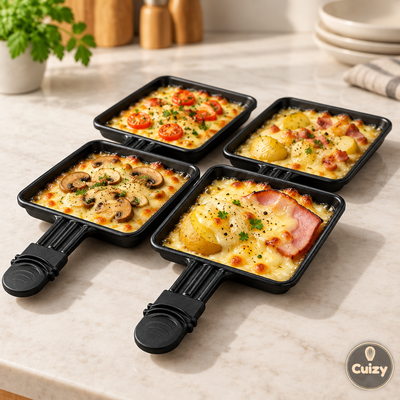 Set de 4 poêlons à raclette Cuizy Melt sur plan de travail