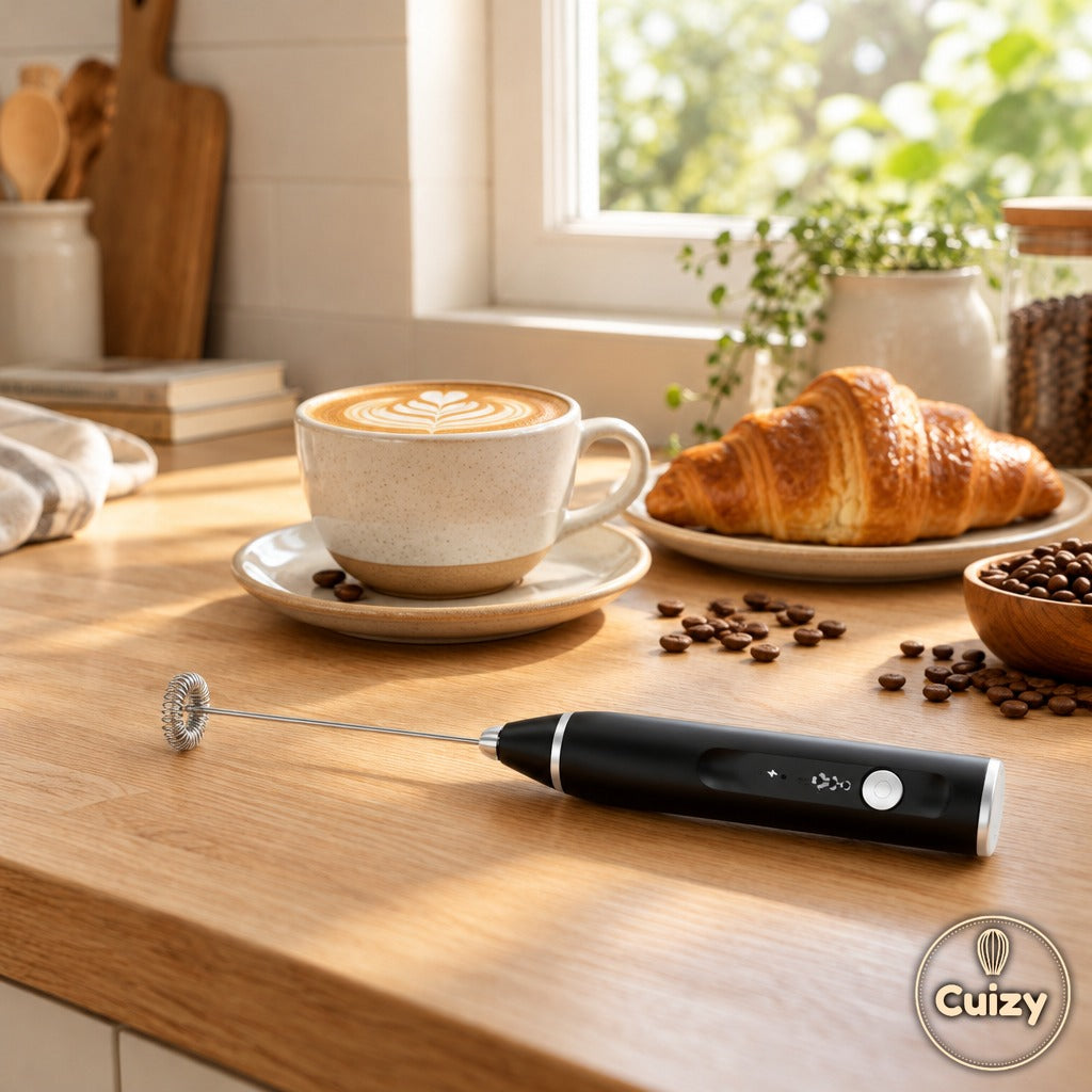 Petit-déjeuner avec cappuccino et le mousseur à lait Cuizy Foam