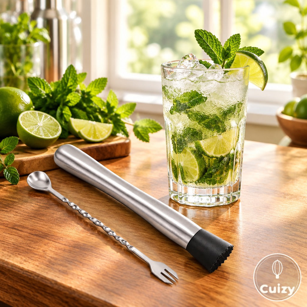 Muddler et cuillère Cuizy Muddle avec un mojito