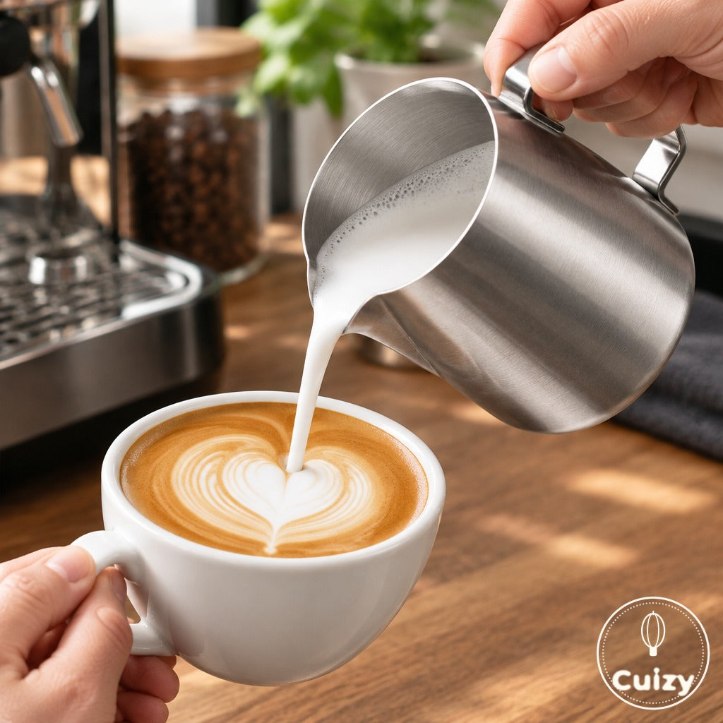 Pichet Cuizy Latte versant du lait dans un café