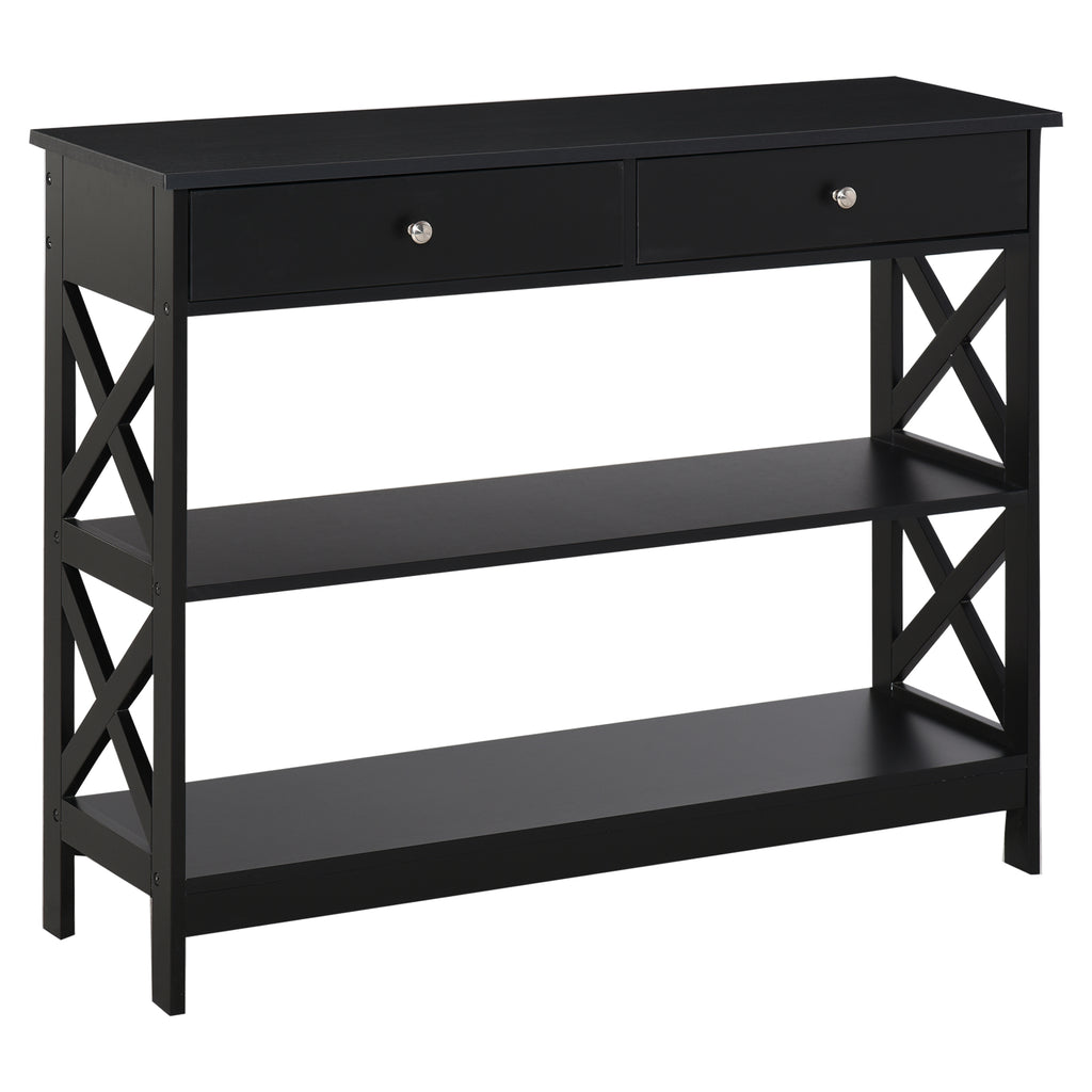 Table de console table d'entrée style table de drapier néo-rétro 2 tiroirs 2 étagères dim. 100L x 30,5l x 80H cm en bois noir