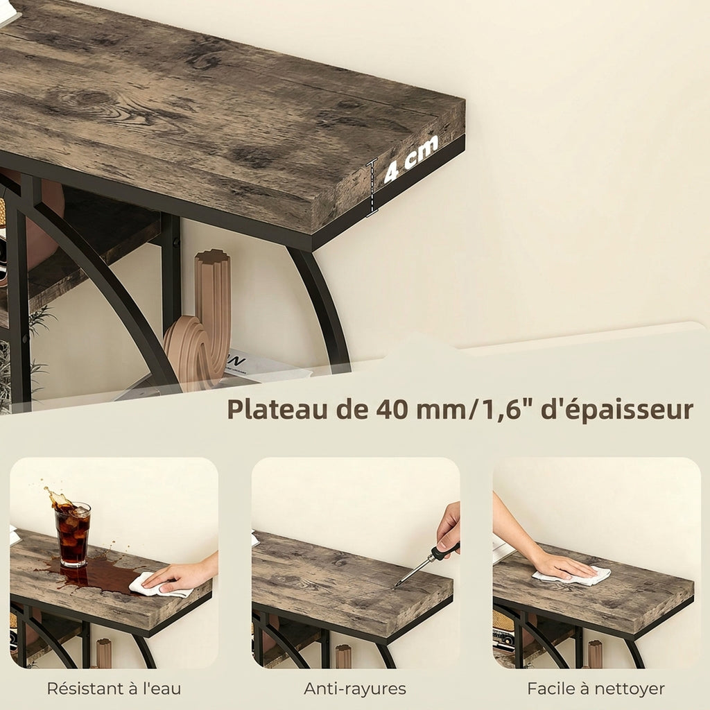 Table Console d'Entrée Meuble d'Entrée Industrielle 6 Étagères Rangement Plateau 4cm 100 x 30 x 81,5cm Marron Rustique