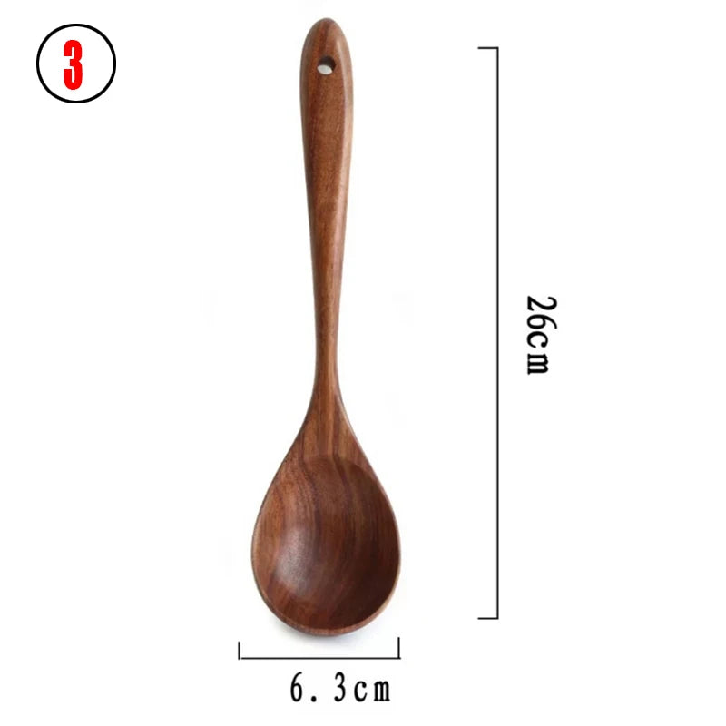 Ustensiles de Cuisine en Teck Naturel (cuillère, louche, spatule, écumoire) – Cuizy Teak