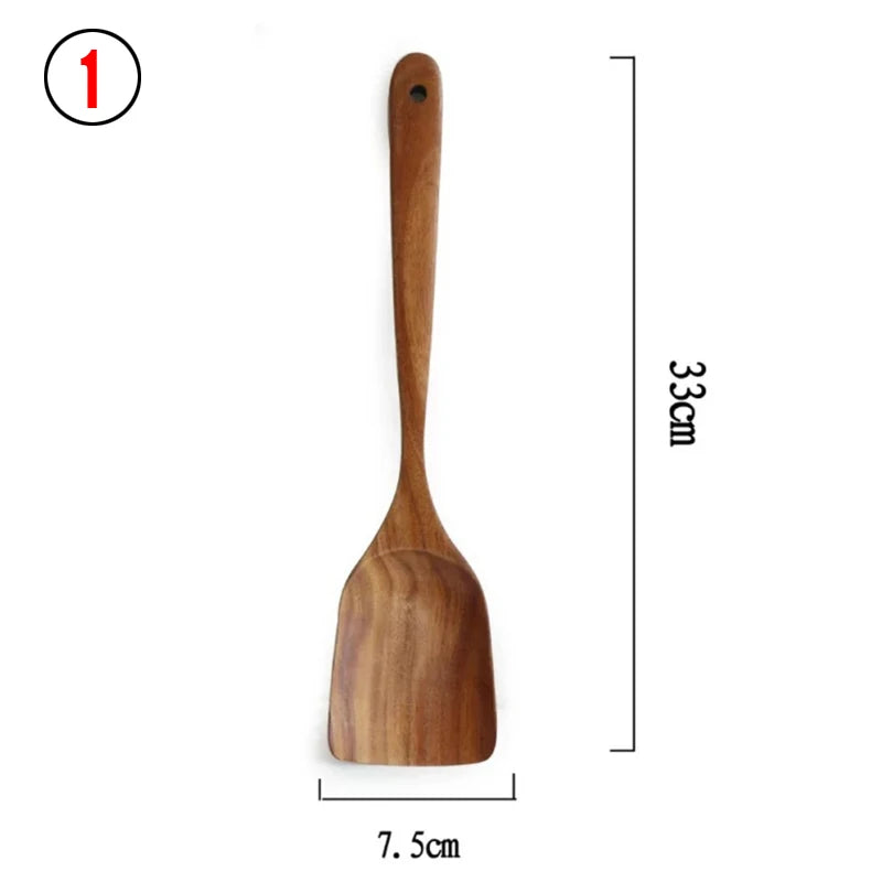 Ustensiles de Cuisine en Teck Naturel (cuillère, louche, spatule, écumoire) – Cuizy Teak
