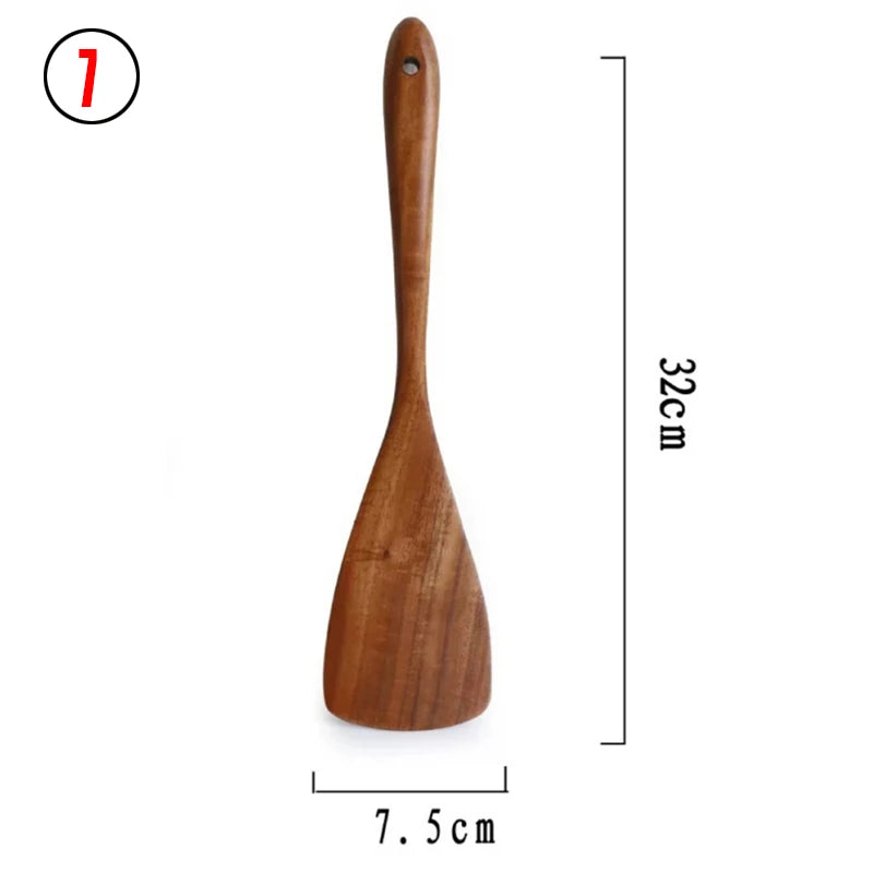 Ustensiles de Cuisine en Teck Naturel (cuillère, louche, spatule, écumoire) – Cuizy Teak