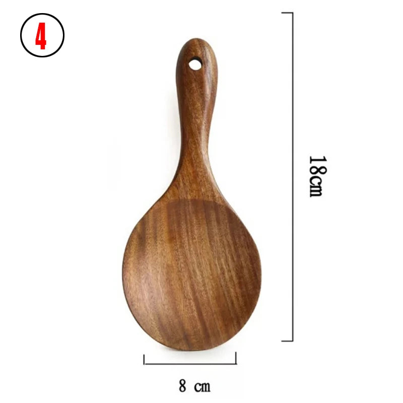 Ustensiles de Cuisine en Teck Naturel (cuillère, louche, spatule, écumoire) – Cuizy Teak