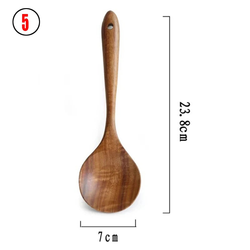 Ustensiles de Cuisine en Teck Naturel (cuillère, louche, spatule, écumoire) – Cuizy Teak