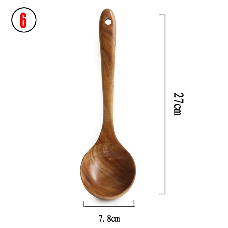 Ustensiles de Cuisine en Teck Naturel (cuillère, louche, spatule, écumoire) – Cuizy Teak
