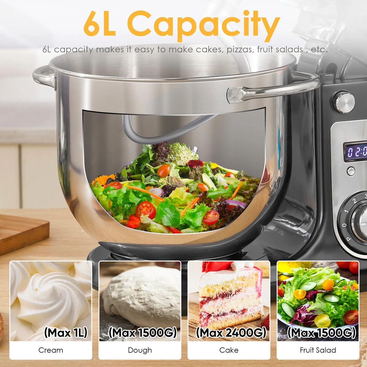 Robot pâtissier 6 L 1200 W silencieux – Cuizy Bake