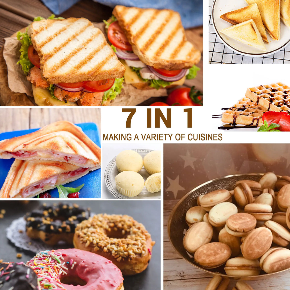 Gaufrier 7-en-1 gaufres, croque, panini, donuts – Cuizy Waffle 7