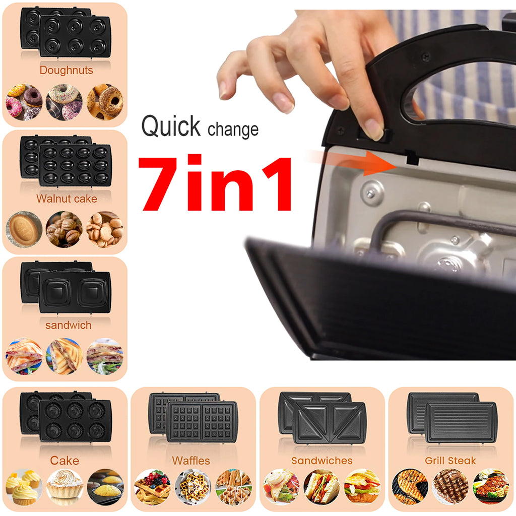 Gaufrier 7-en-1 gaufres, croque, panini, donuts – Cuizy Waffle 7