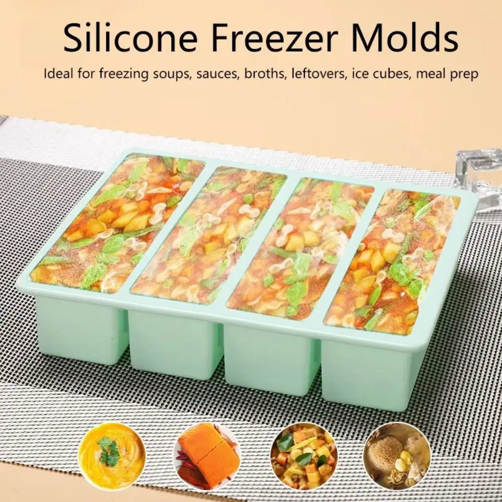 Moule de Congélation en Silicone 4 Portions avec Couvercle (soupes, sauces, bouillons) – Cuizy Freeze