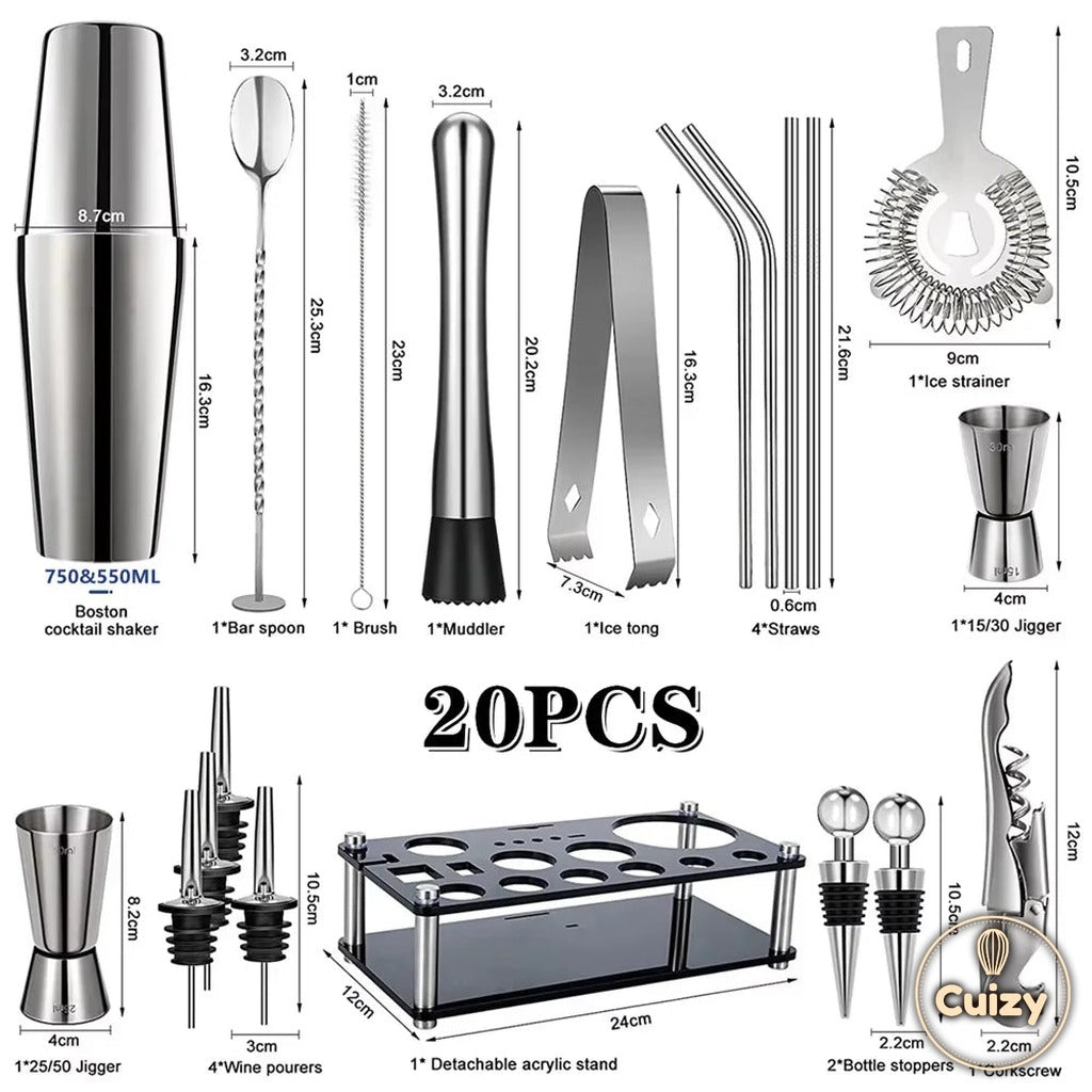 Dimensions du kit shaker cocktail Cuizy Mix