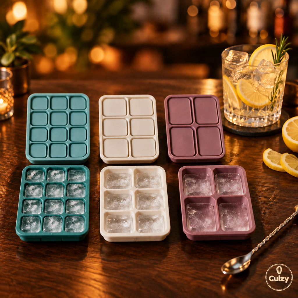 Cuizy Ice à côté d'un cocktail avec glaçons et citron