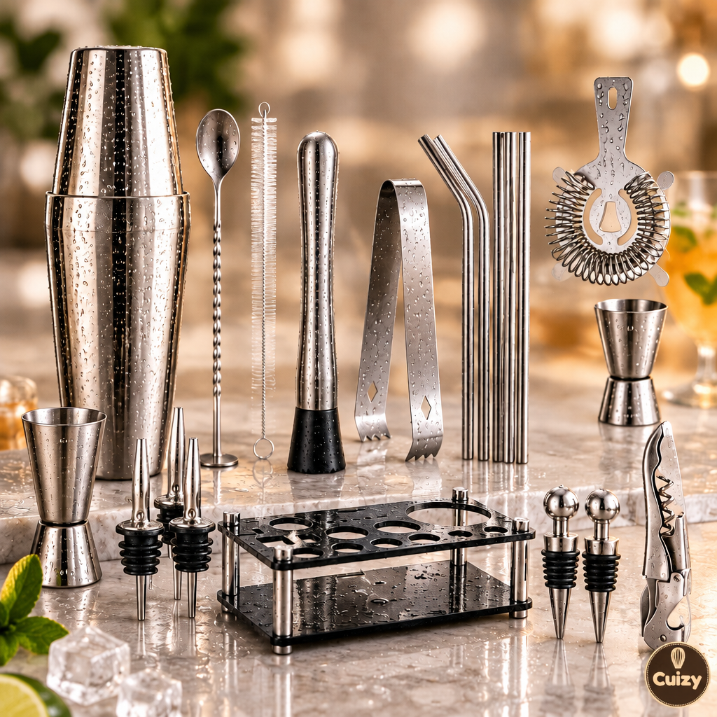 Gros plan sur l'inox du kit shaker Cuizy Mix