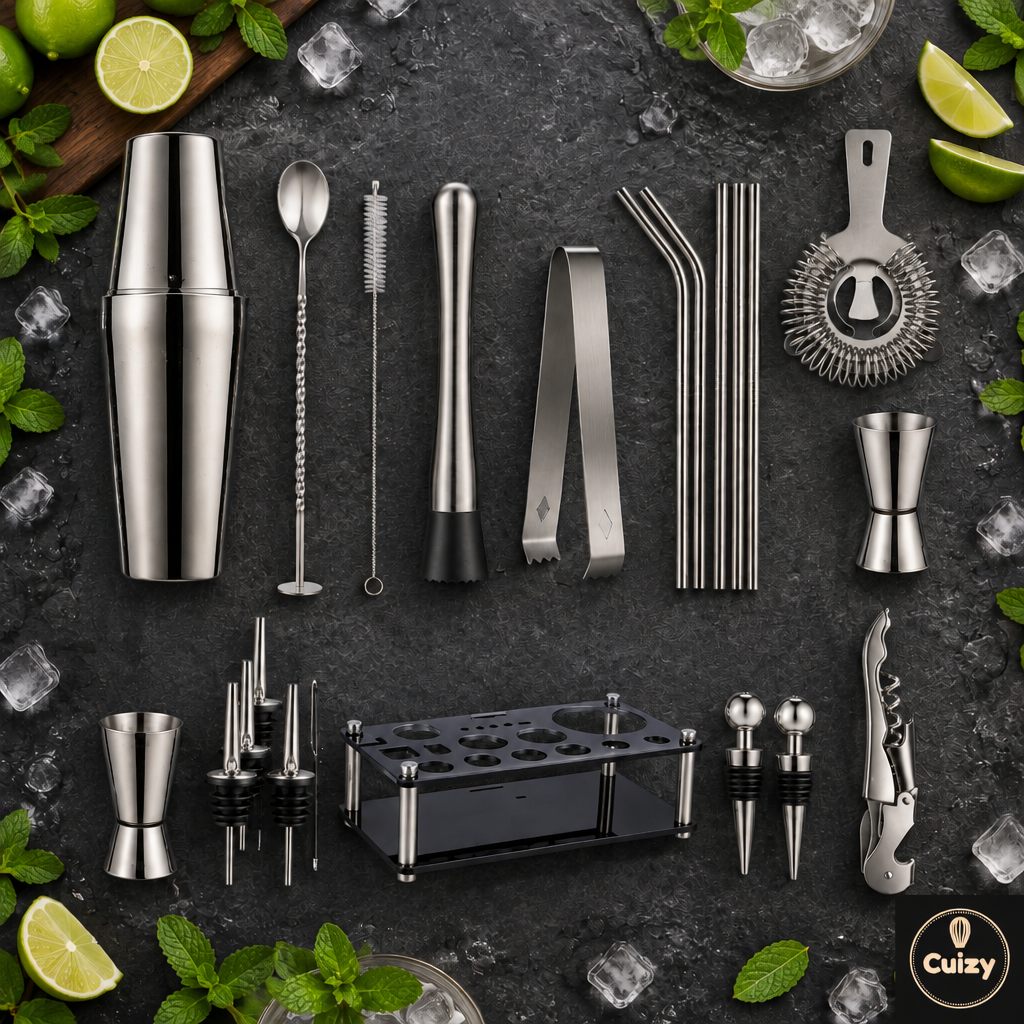 Vue du dessus du kit shaker Cuizy Mix avec citron vert et menthe