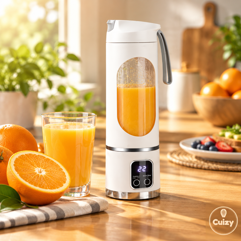 Cuizy Blend à côté d'un jus d'orange frais