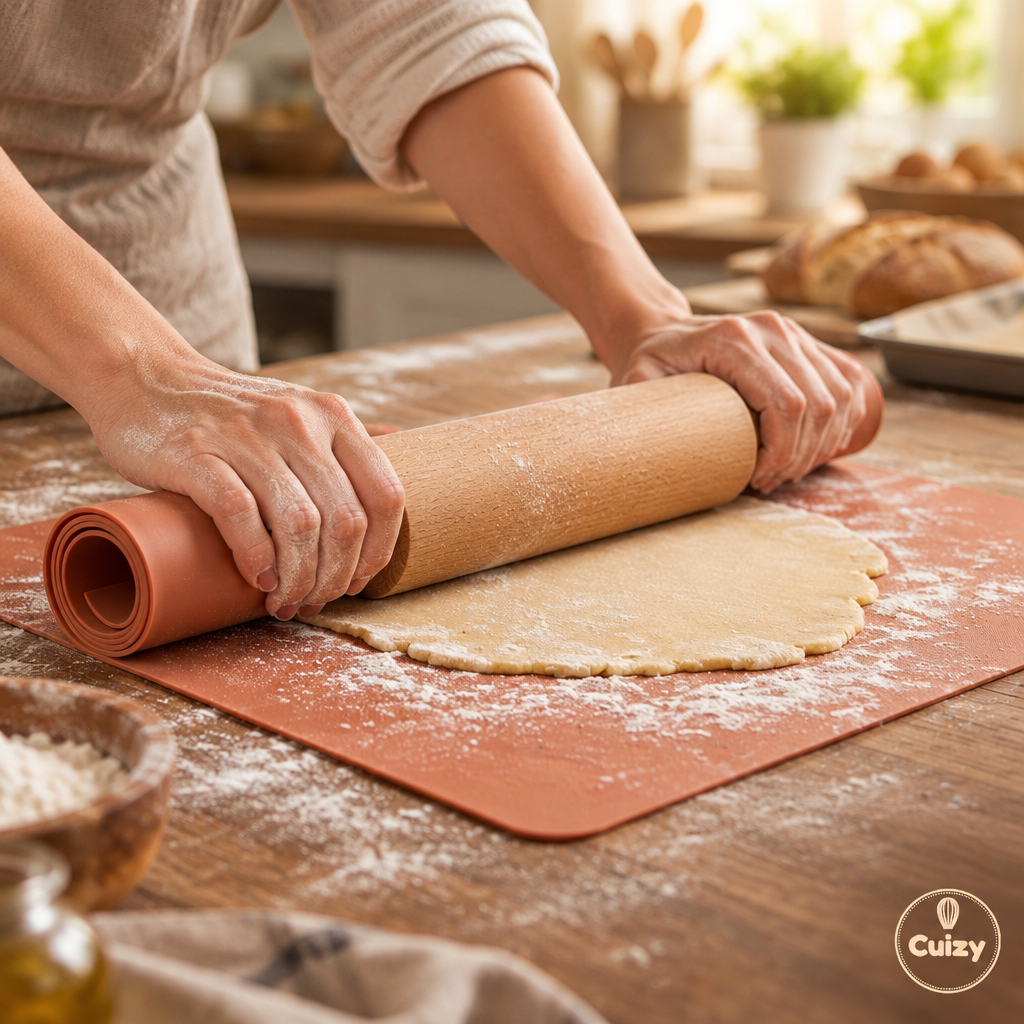 Cuizy Sheet en utilisation : pâte étalée au rouleau