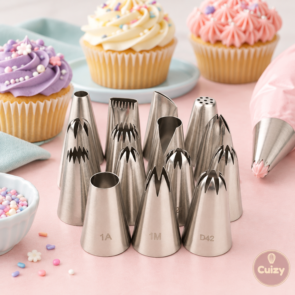 Douilles de pâtisserie avec cupcakes décorés