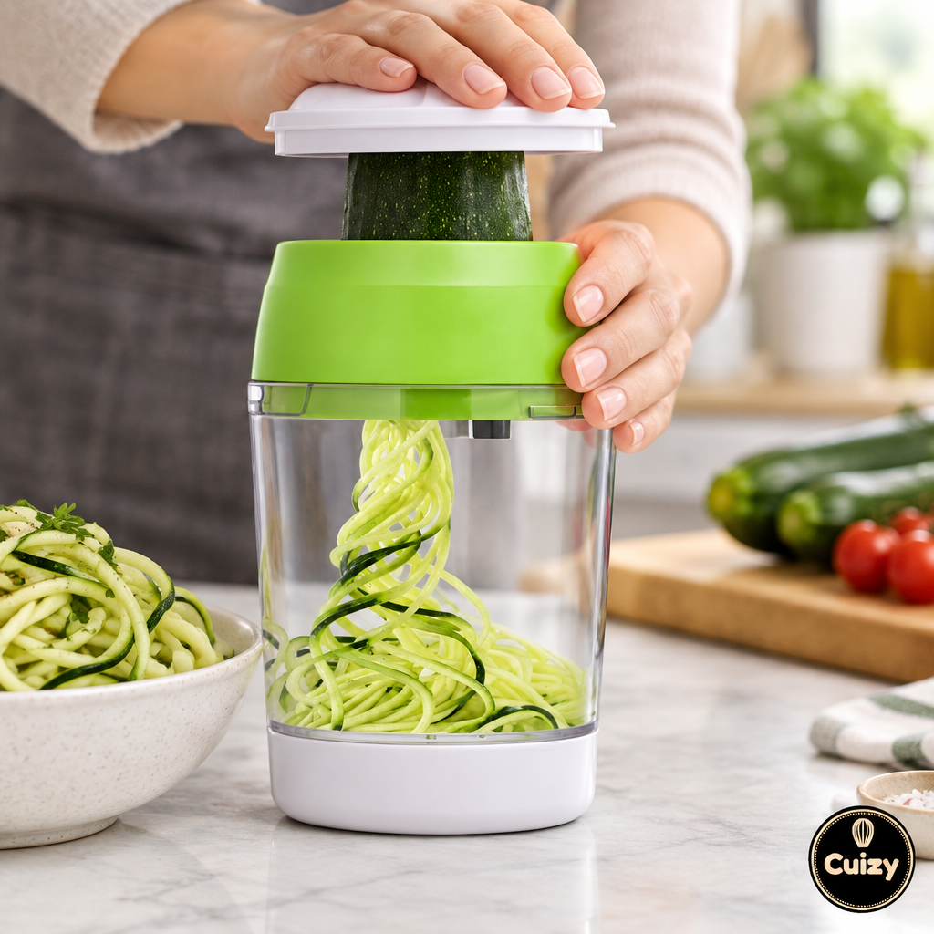 Préparation de spaghettis de courgette au spiraliseur