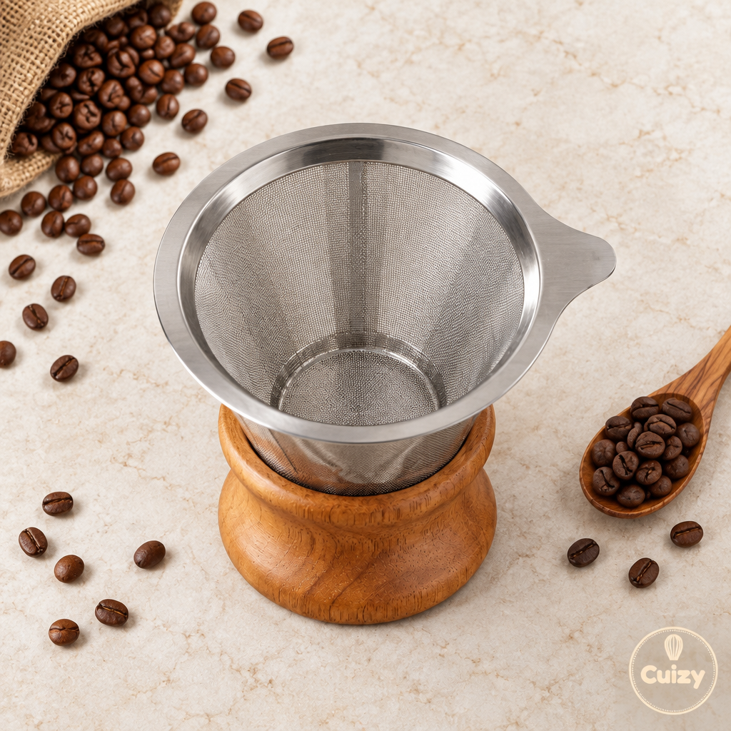 Vue du dessus du filtre à café avec grains