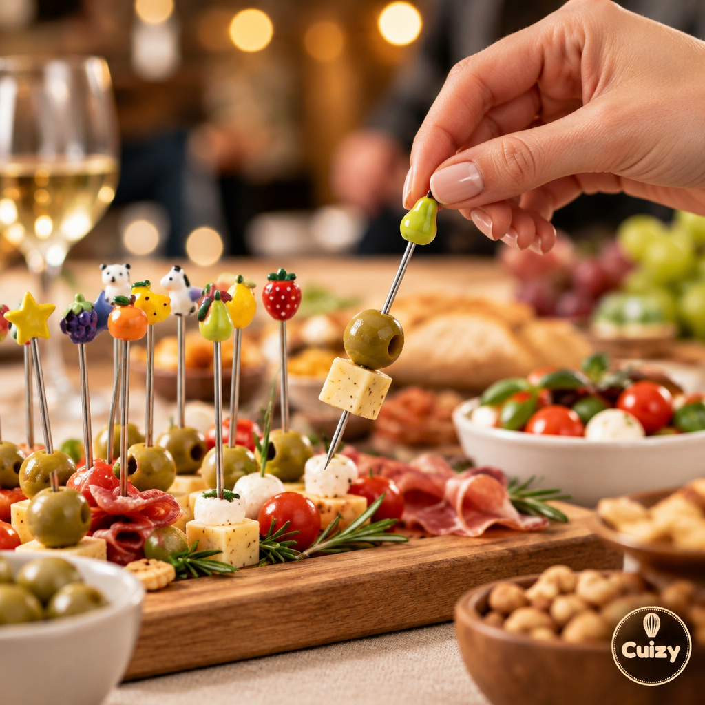 Pique apéro avec olive et fromage sur un plateau