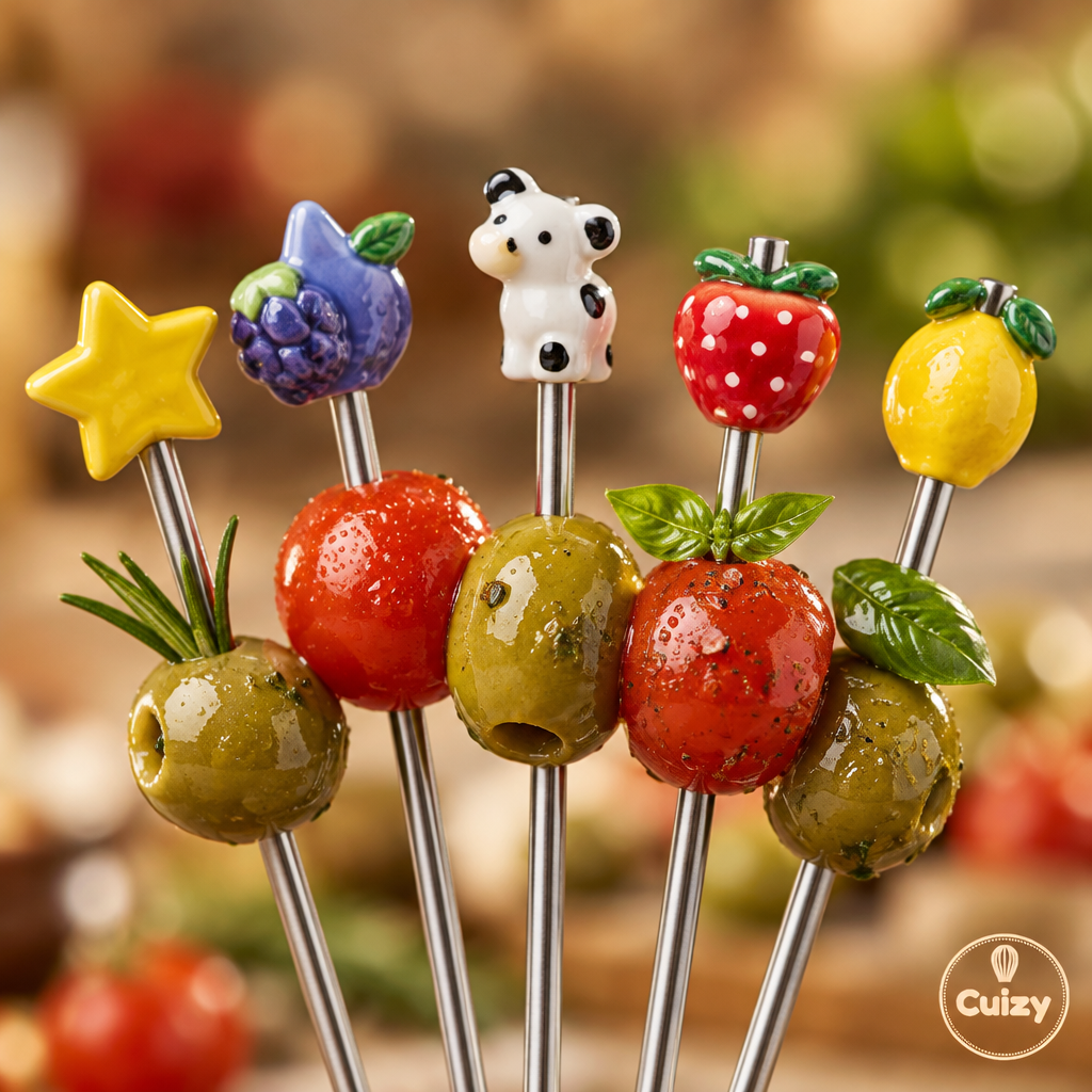 Détail des piques avec olives et tomates cerises
