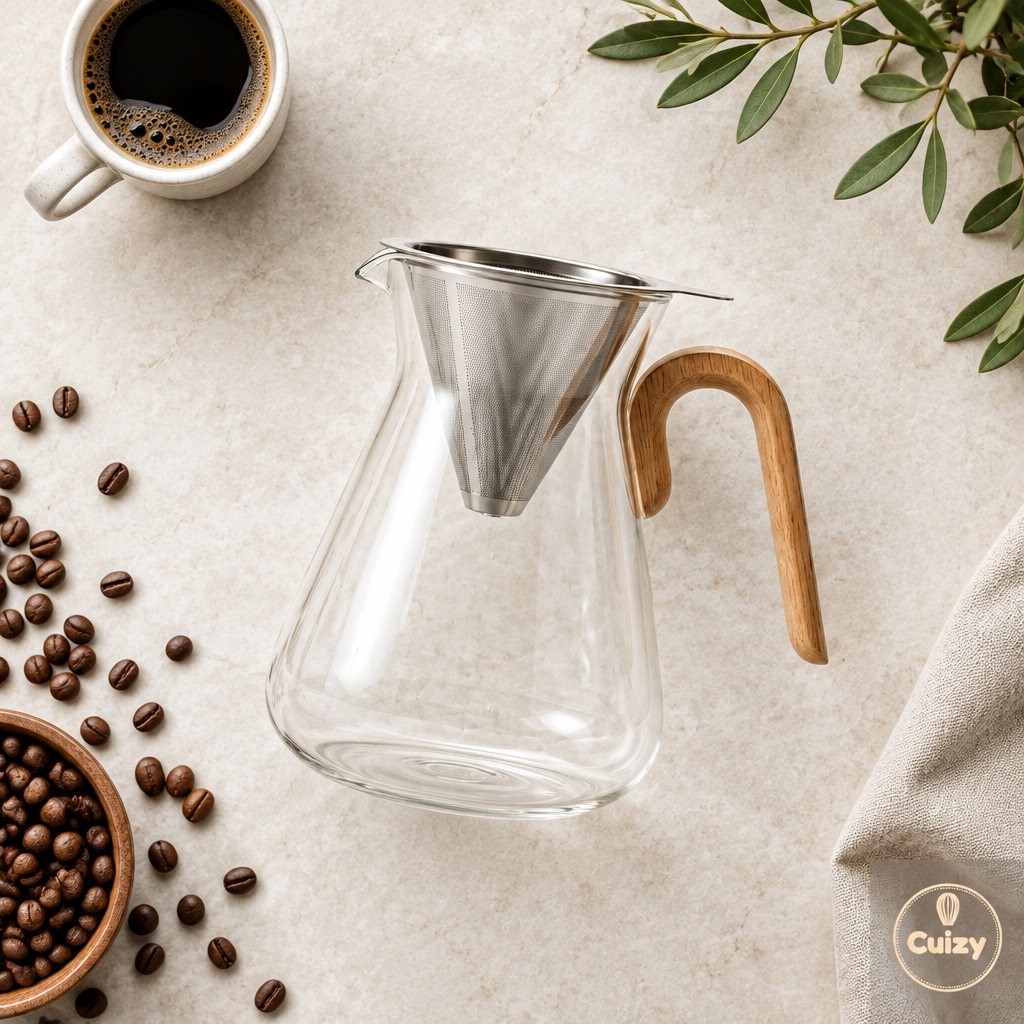 Vue du dessus de la verseuse avec grains de café