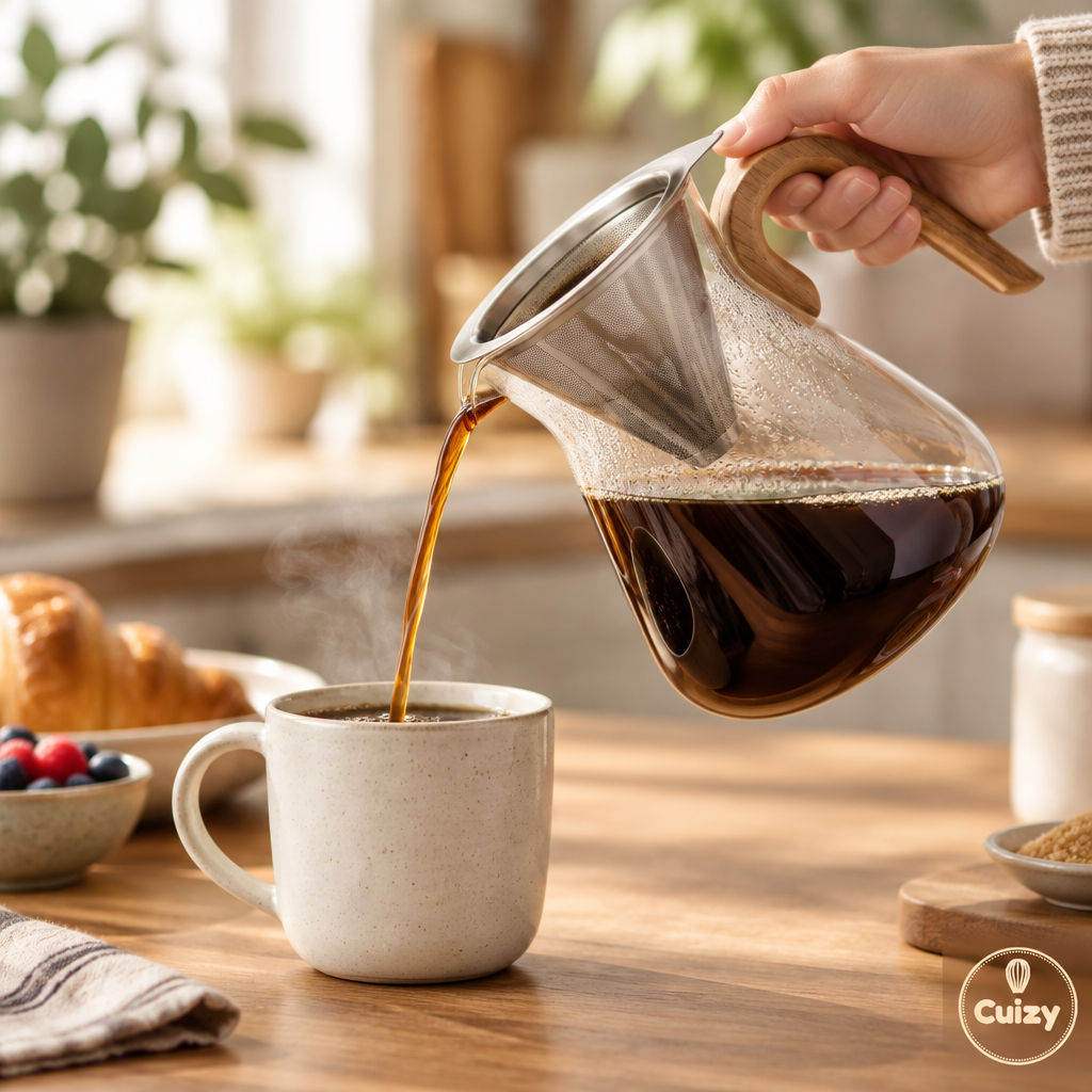 Café versé depuis la verseuse dans une tasse