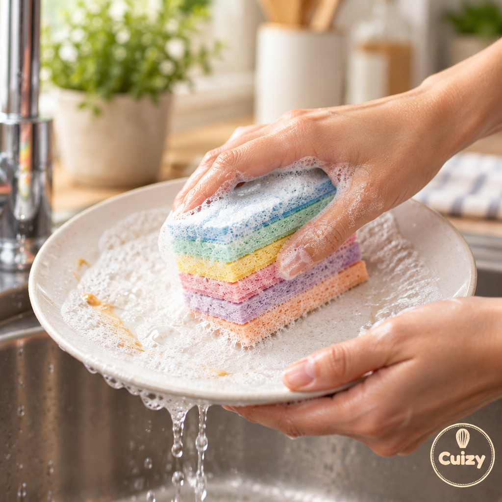 Lavage d'une assiette avec l'éponge écologique