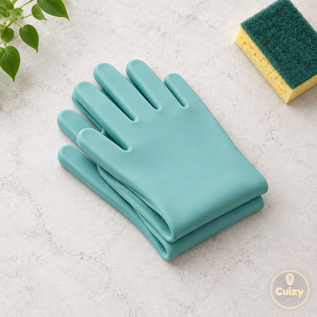 Vue du dessus de la paire de gants avec éponge