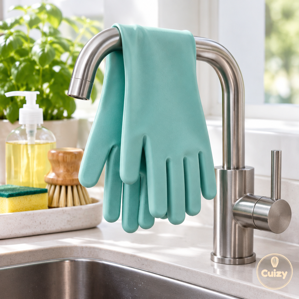 Gants en silicone qui sèchent sur le robinet