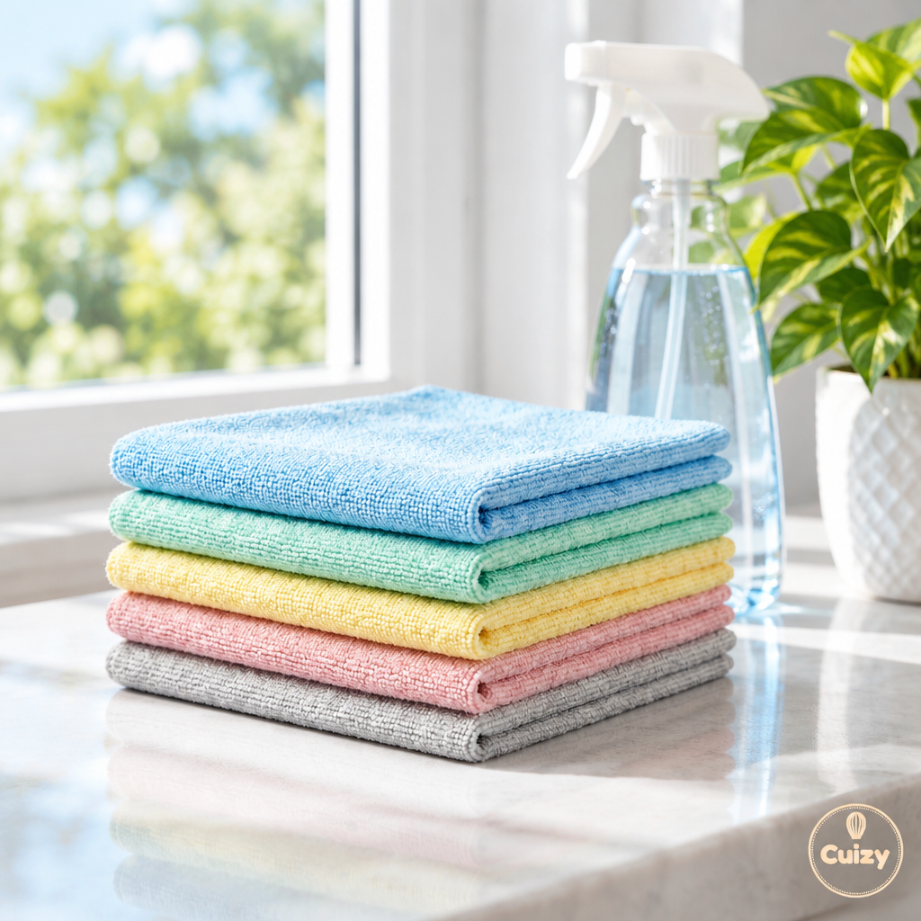 Chiffons microfibre près d'un spray et d'une vitre