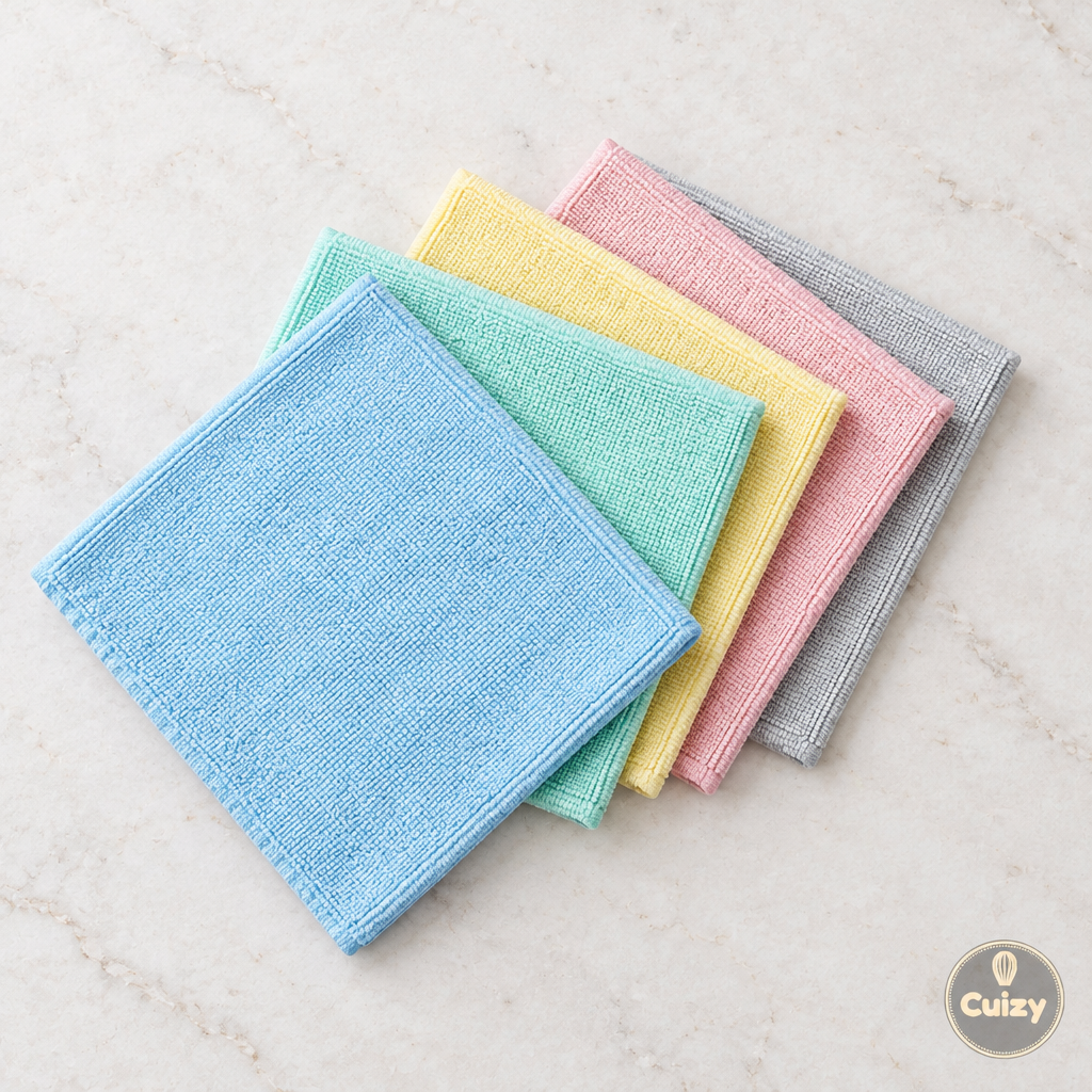 Vue du dessus des 5 chiffons microfibre