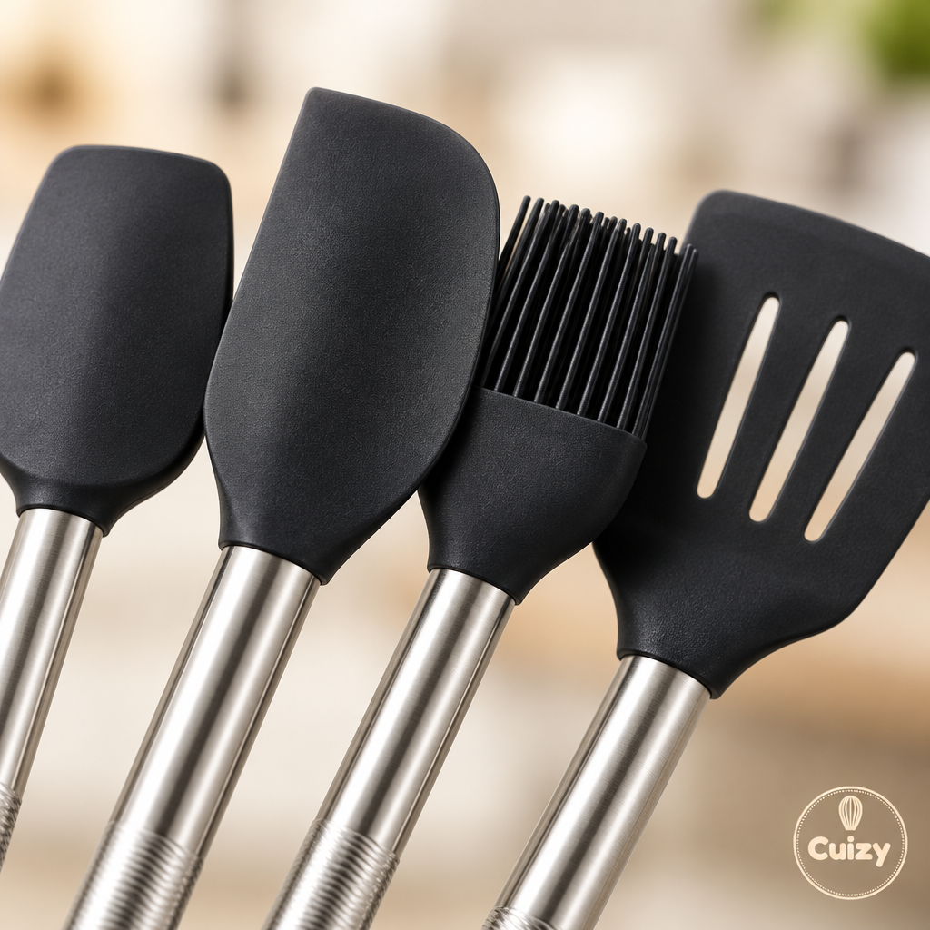 Détail des têtes souples des spatules en silicone