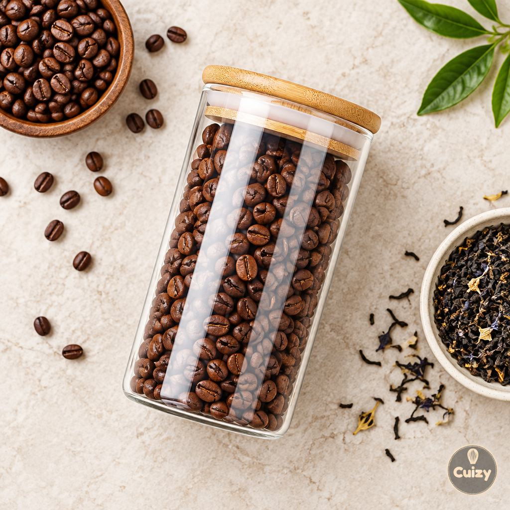 Vue du dessus de la boîte avec café et thé