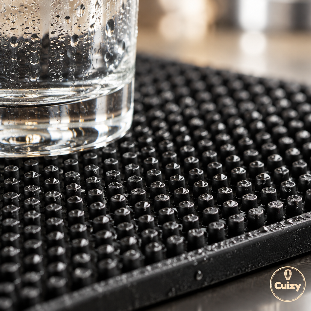 Détail de la texture rainurée du tapis de bar
