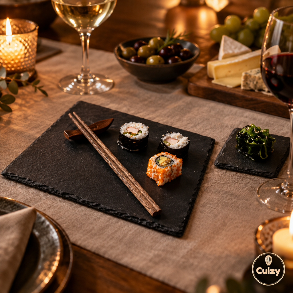 Assiette en ardoise sur une table de dîner