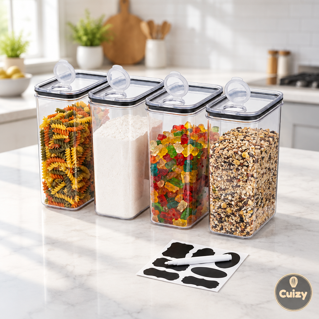 Boîtes hermétiques empilables Cuizy Box sur plan de travail de cuisine