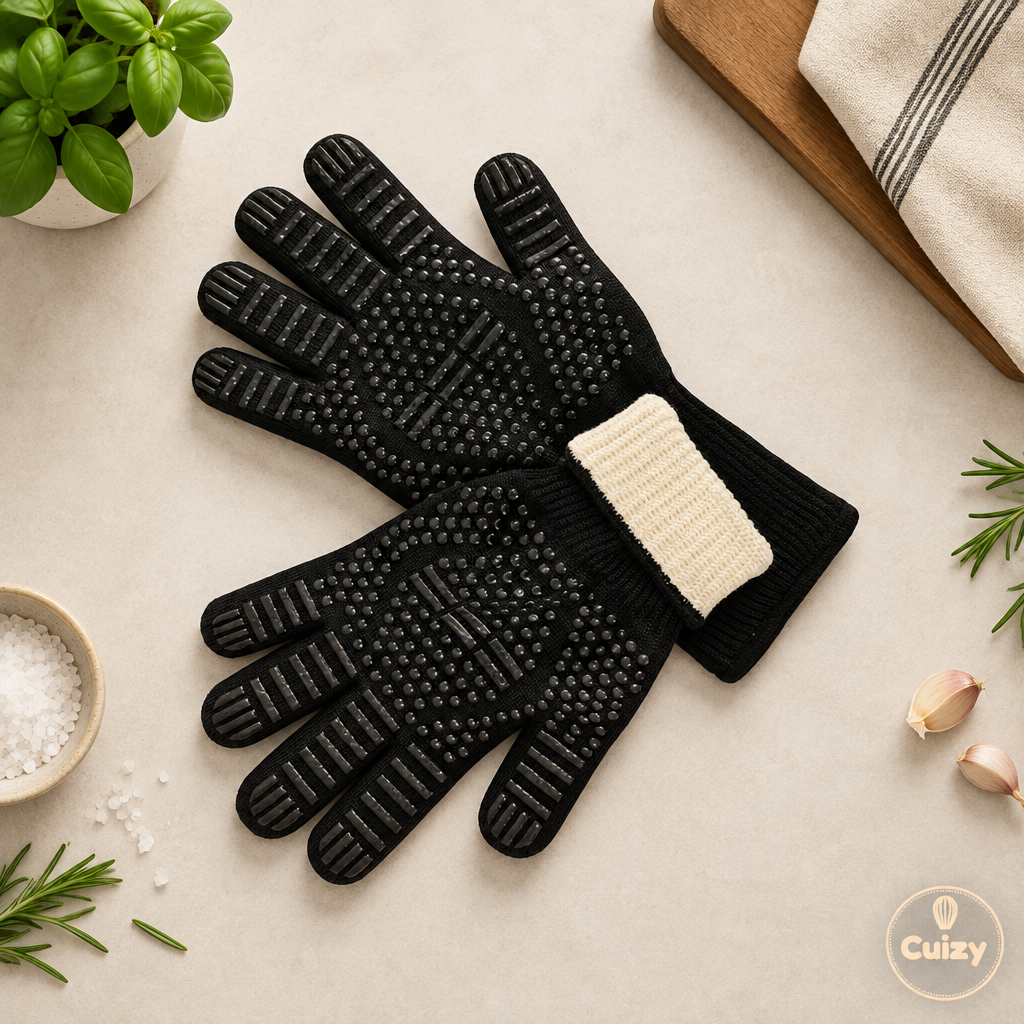 Vue du dessus des gants anti-chaleur en silicone