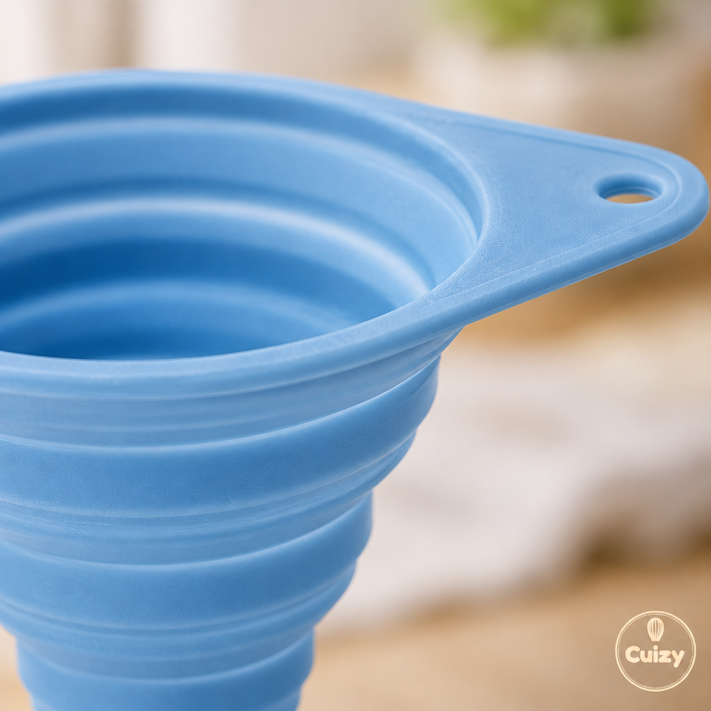Gros plan sur les nervures souples de l'entonnoir en silicone