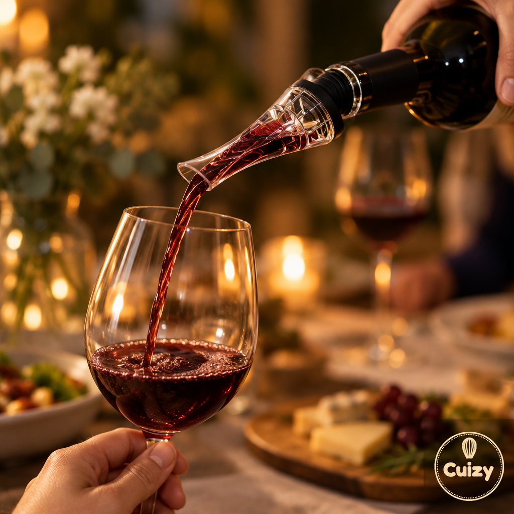 Verseur aérateur monté sur une bouteille pour servir du vin rouge