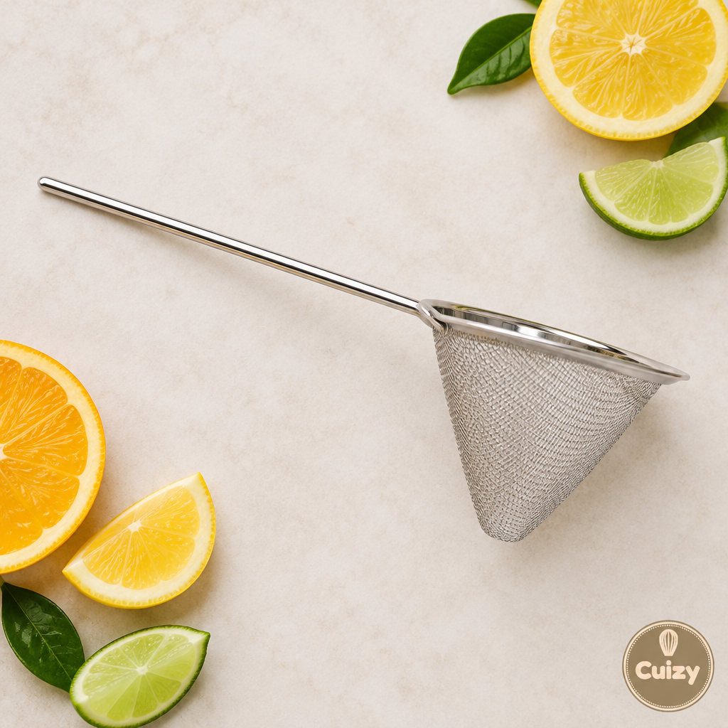 Vue du dessus de la passoire à cocktail conique