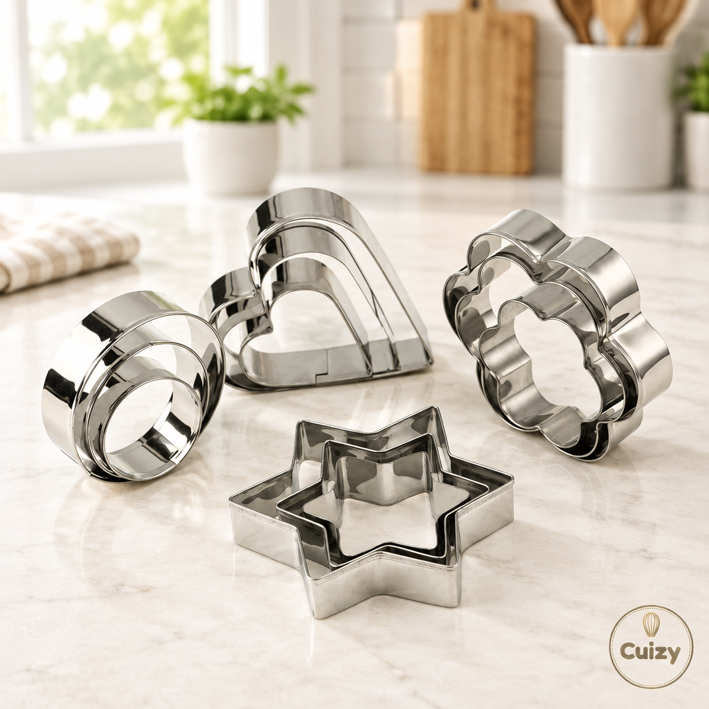 12 emporte-pièces en inox Cuizy Cut sur plan de travail