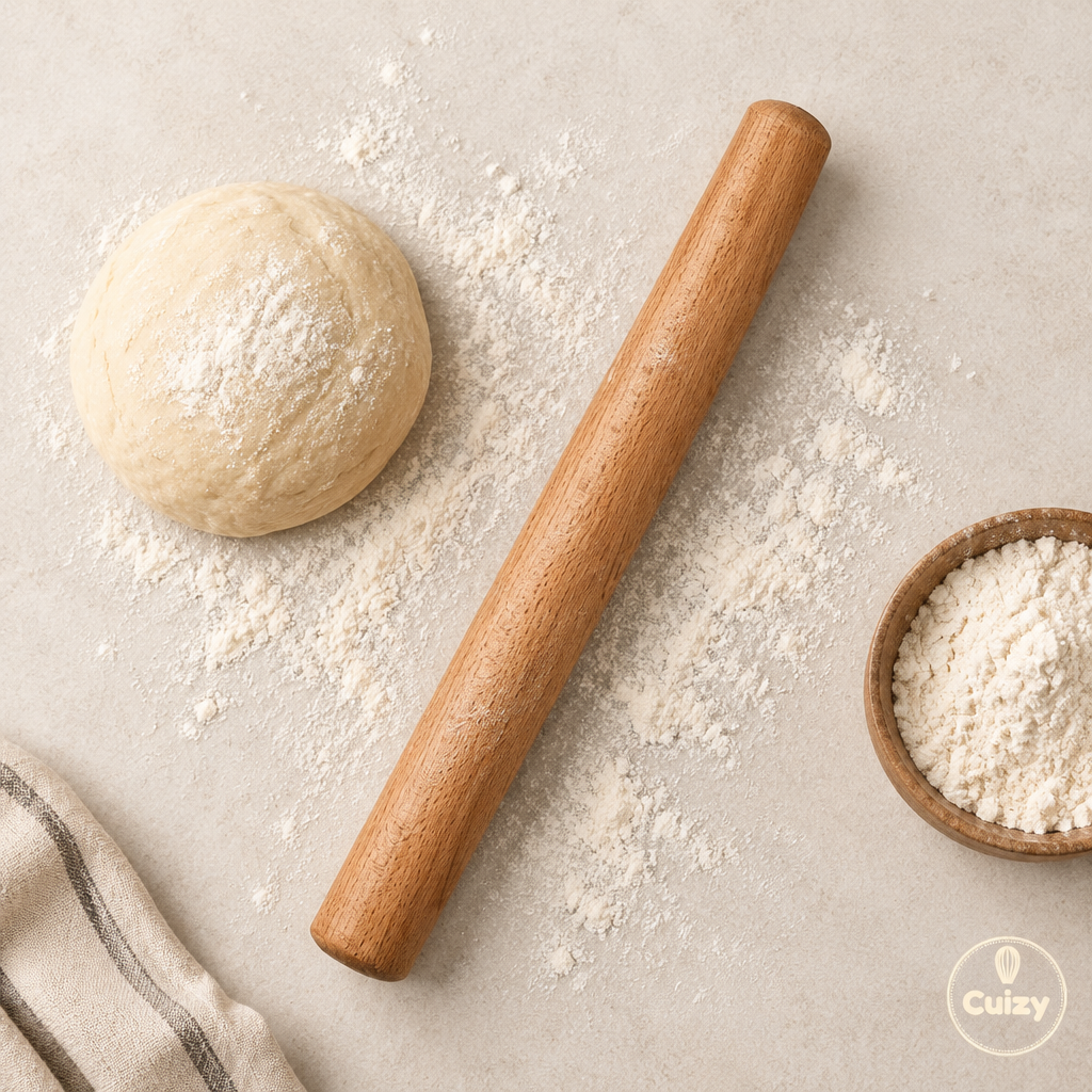 Vue du dessus du rouleau à pâtisserie avec farine et boule de pâte