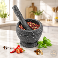 Mortier et pilon en granit Cuizy Pestle sur plan de travail