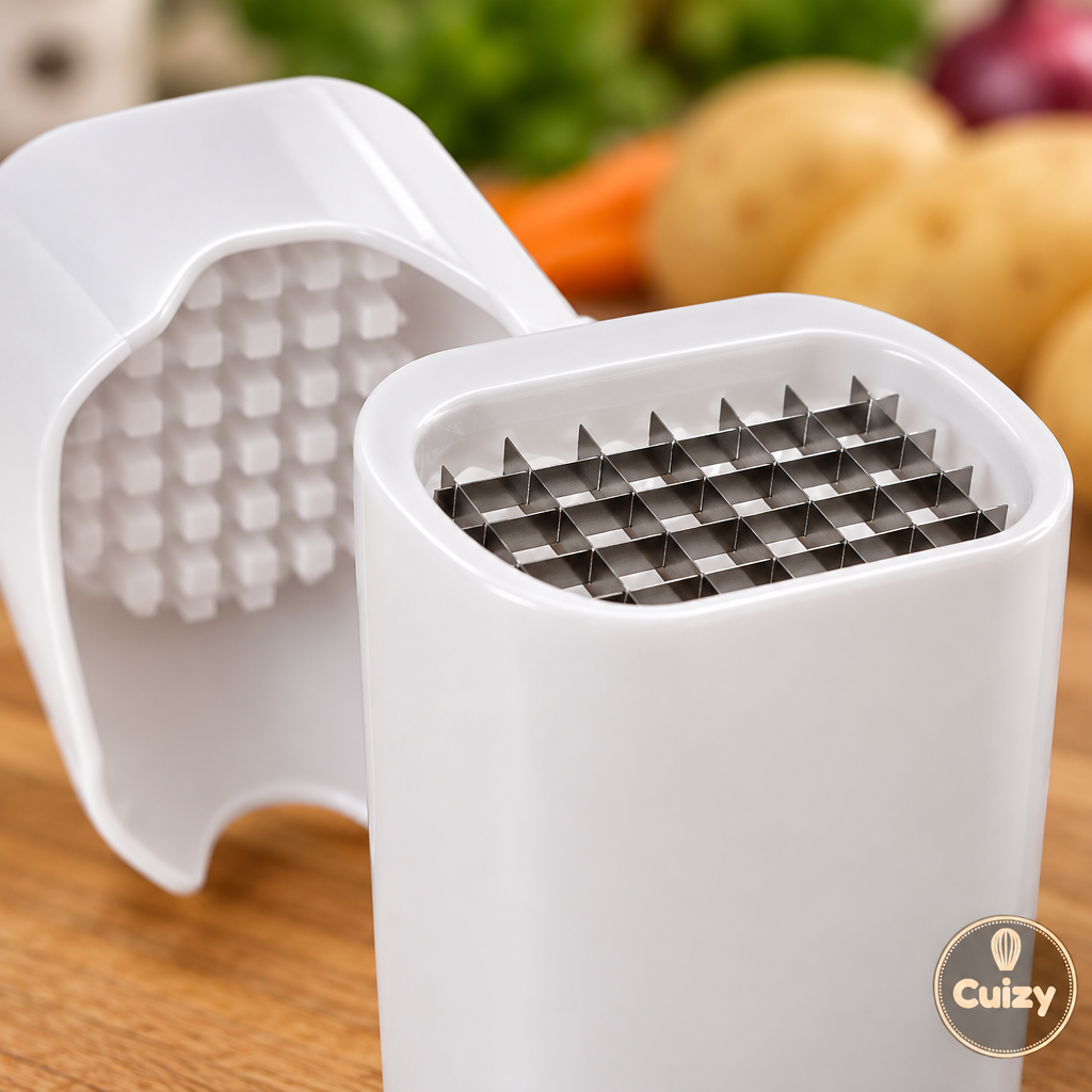 Gros plan sur la grille de lames du coupe-frites