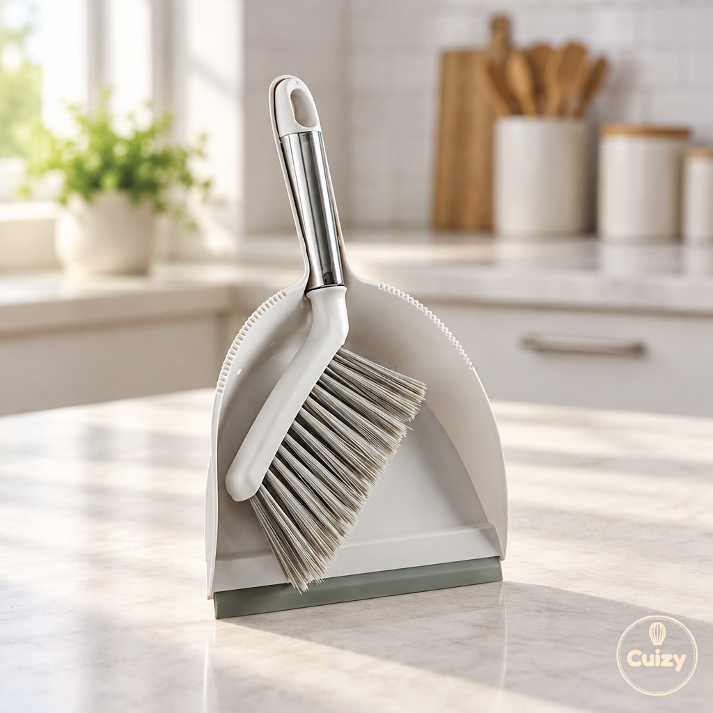 Mini pelle et balayette de table Cuizy Dust sur une table