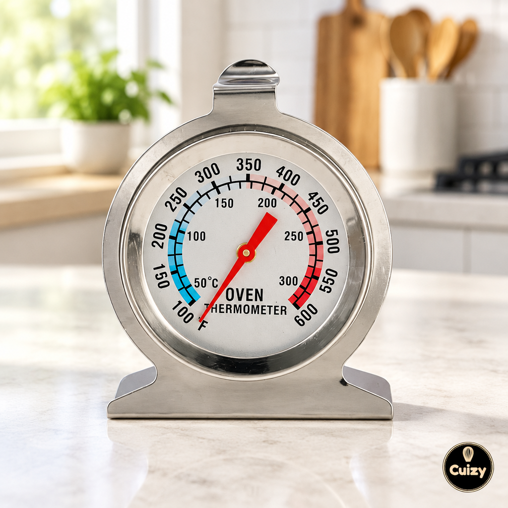 Thermomètre de four à cadran Cuizy Thermo en inox sur plan de travail