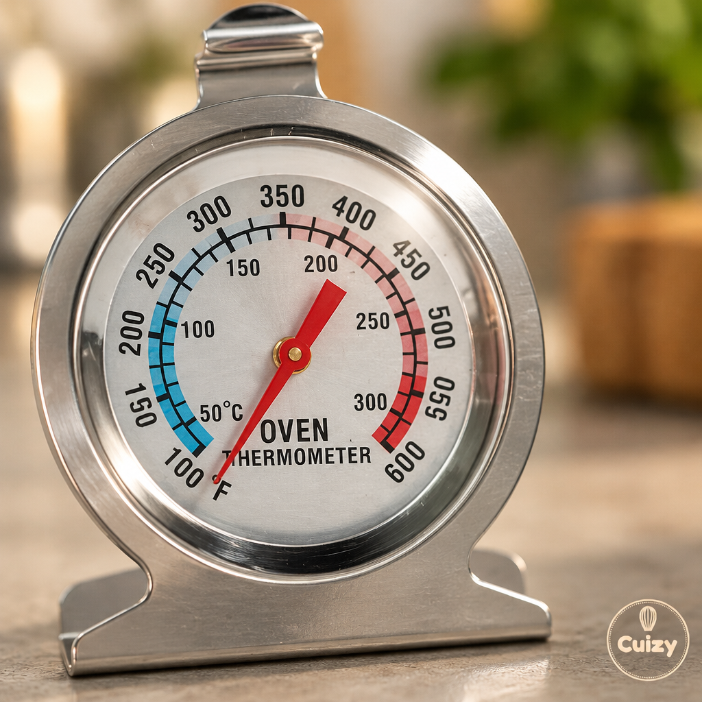 Gros plan sur le cadran et l'aiguille du thermomètre de four